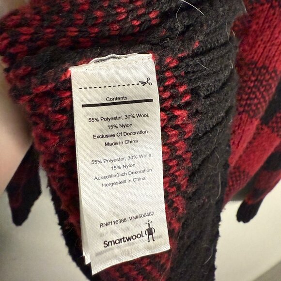 Smartwool Men's Red Black Merino wool Cozy Lodge Buff Check Sweater Fall - Picture 7 of 8